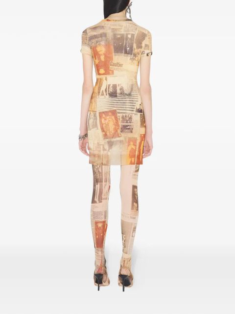 Jean Paul Gaultier journal-print mini dress - Neutrals