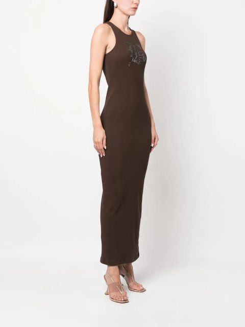 Blumarine rhinestone-logo midi dress - Brown