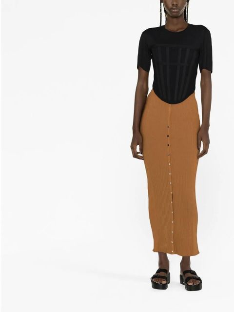 Rabanne ribbed cotton-blend midi skirt - Brown - zdjęcie produktu nr 2