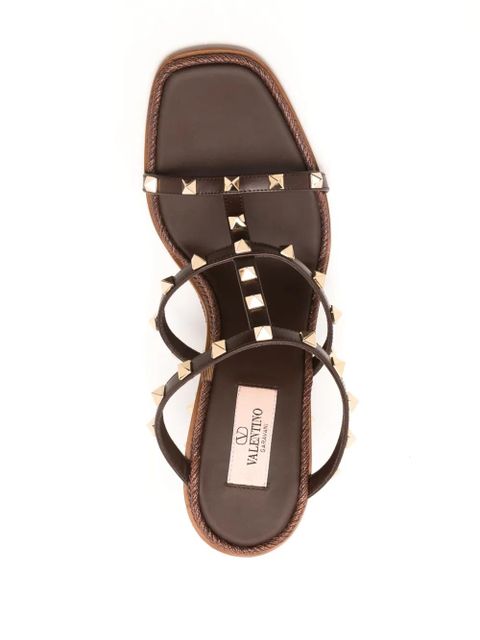 Valentino Garavani Rockstud-embellished wedge sandals - Brown