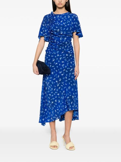 Victoria Beckham floral-print smocked asymmetric dress - Blue - zdjęcie produktu nr 2