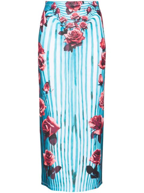 Jean Paul Gaultier Morphing floral-print pencil skirt - Blue - zdjęcie produktu nr 1