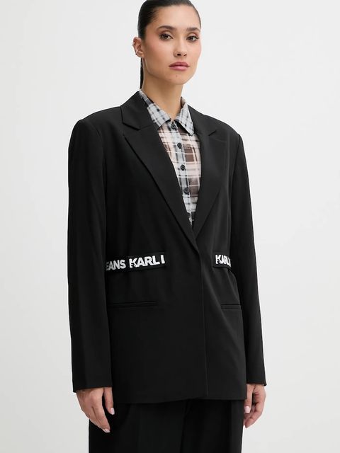 Karl Lagerfeld Jeans marynarka kolor czarny jednorzędowa gładka B1W14024 - zdjęcie produktu nr 1