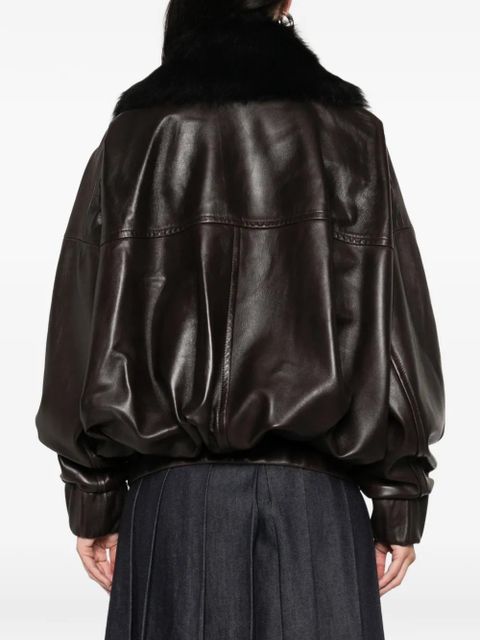KHAITE fur-collar leather jacket - Brown