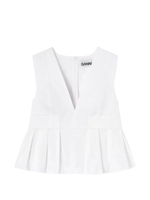 GANNI V-neck pleated blouse - White - zdjęcie produktu nr 1