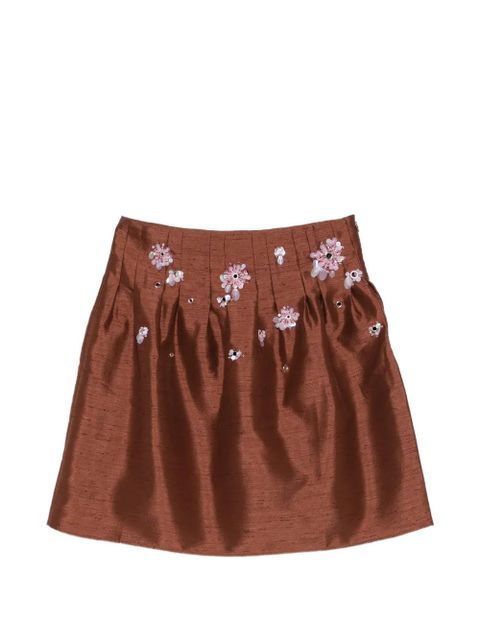 SHUSHU/TONG floral-embellished pleated skirt - Brown - zdjęcie produktu nr 1