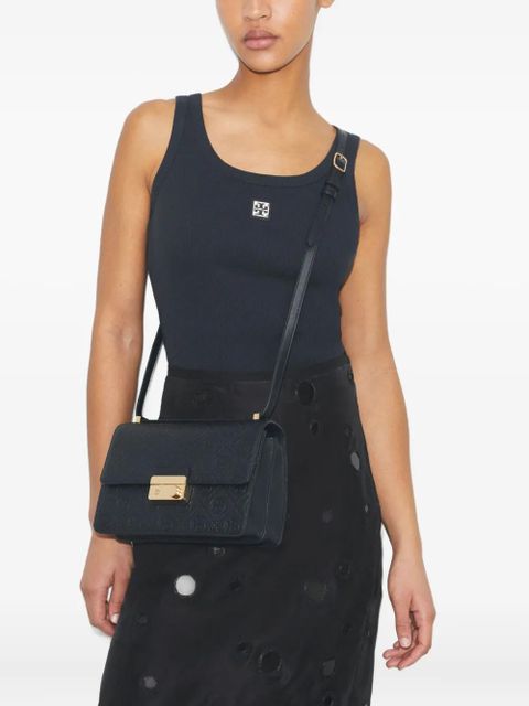 Tory Burch T-Monogram embossed leather shoulder bag - Black