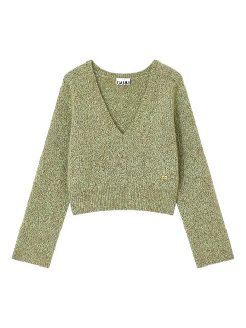 GANNI brushed v-neck sweater - Green - zdjęcie produktu nr 1