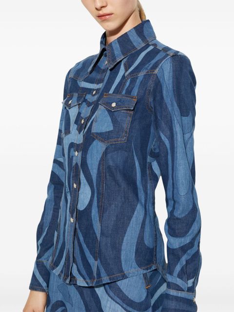 PUCCI Marmo-print denim shirt - Blue