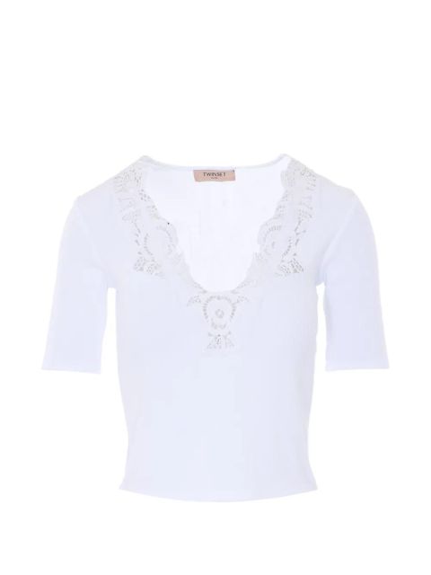TWINSET lace-detail ribbed T-shirt - White - zdjęcie produktu nr 1