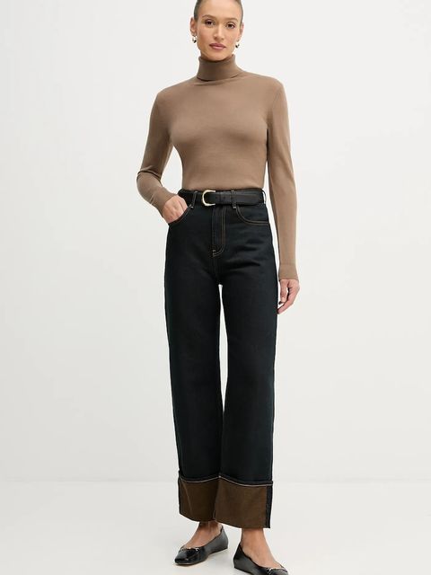 Sisley sweter damski kolor brązowy lekki z golfem 11BAM201C