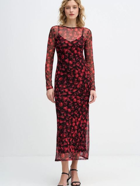 Never Fully Dressed sukienka Cherry Mesh Soho kolor bordowy maxi dopasowana NFDDR3167 - zdjęcie produktu nr 1