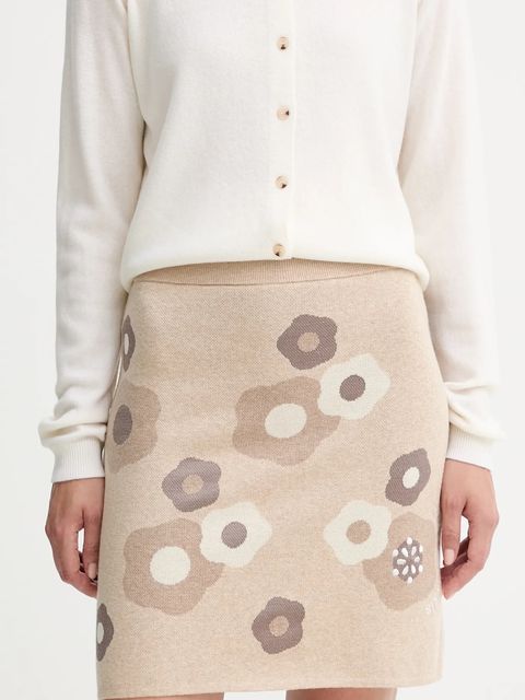 Kenzo spódnica z wełną kolor beżowy mini rozkloszowana FF62JU6003CR - zdjęcie produktu nr 1