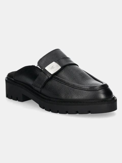 Calvin Klein Jeans klapki skórzane FLATFORM SLIPON MG LTH damskie kolor czarny YW0YW01655