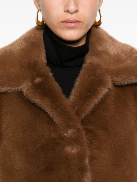 Maje faux-fur buttoned coat - Brown
