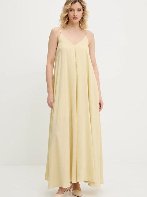 Answear.LAB sukienka z lnem kolor żółty maxi rozkloszowana - zdjęcie produktu nr 2