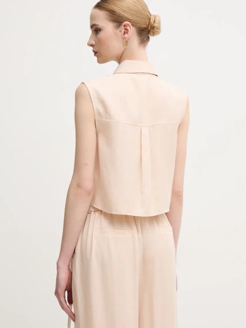 Gaudi koszula damska kolor beżowy regular z kołnierzykiem klasycznym 511BD45014