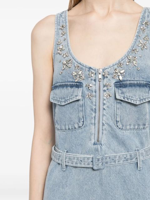 Self-Portrait rhinestone-embellished denim minidress - Black