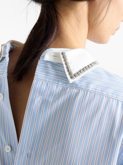 Prada striped embroidered-collar blouse - Blue
