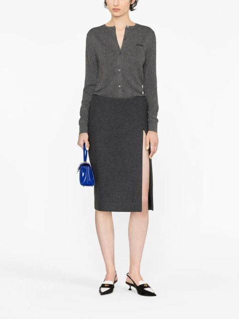 Miu Miu logo-intarsia fine-knit cardigan - Grey - zdjęcie produktu nr 2