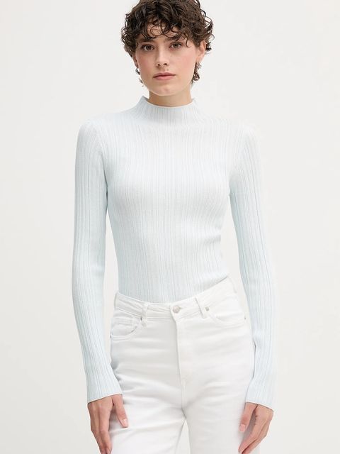 Calvin Klein Jeans sweter damski kolor niebieski lekki z półgolfem LV044D348G - zdjęcie produktu nr 1