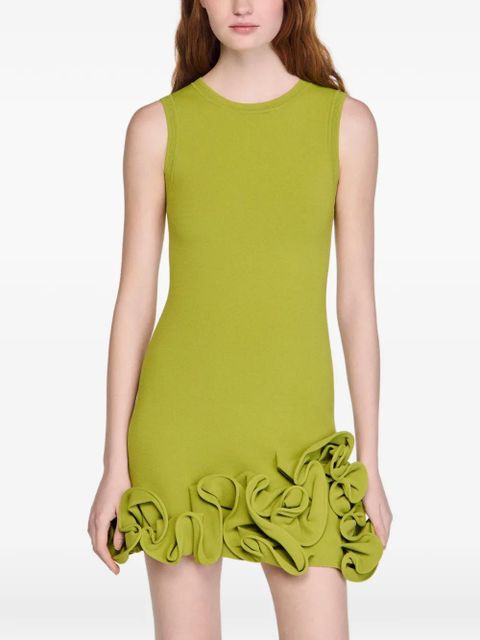 SANDRO ruffled knitted mini dress - Green