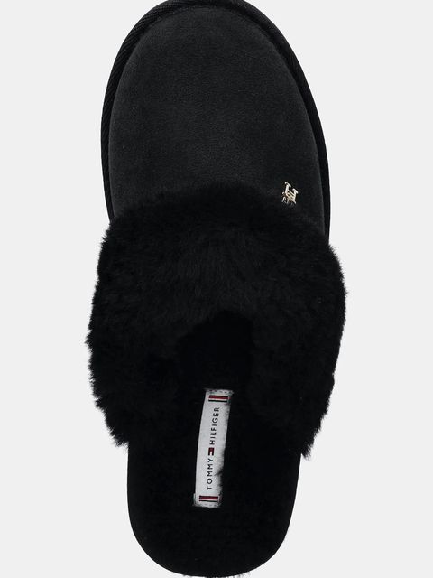 Tommy Hilfiger kapcie skórzane TH SHEARLING HOUSE SHOE kolor czarny FW0FW09063 - zdjęcie produktu nr 2