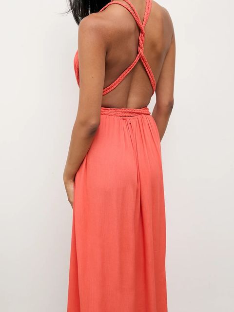 Answear.LAB sukienka kolor pomarańczowy maxi rozkloszowana