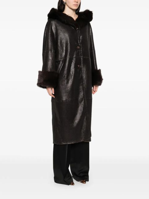 Nour Hammour Gancin fur collar leather coat - Brown