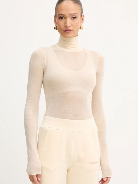 Patrizia Pepe sweter wełniany damski kolor beżowy lekki z golfem 2K0347 K034 - zdjęcie produktu nr 1