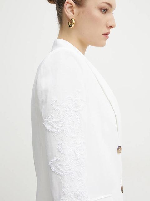 ERMANNO Firenze marynarka z domieszką lnu kolor biały dwurzędowa 56TI021ES1