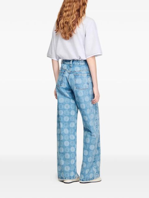 SANDRO floral-pattern wide-leg jeans - Blue