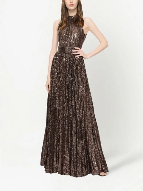 Dolce & Gabbana sequin-embellished halterneck gown - Brown - zdjęcie produktu nr 2
