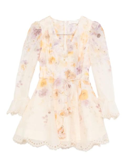 ZIMMERMANN embroidered lace-trimmed mini dress - Neutrals