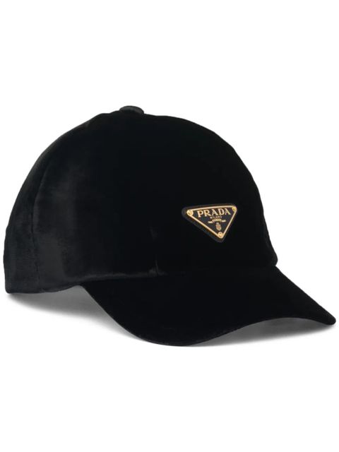 Prada triangle-logo velvet baseball cap - Black - zdjęcie produktu nr 1