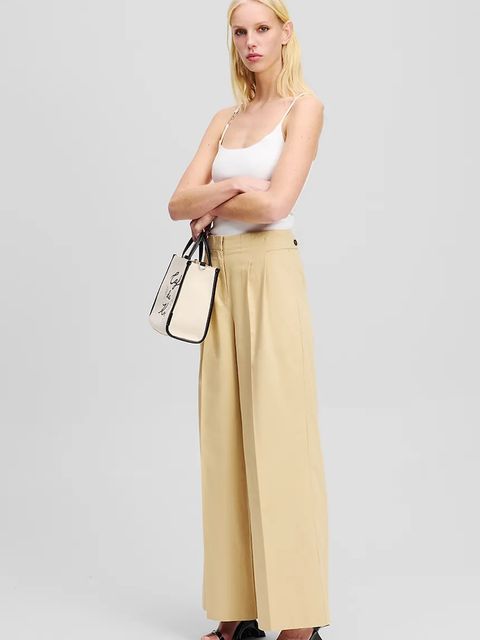 Karl Lagerfeld spodnie damskie kolor beżowy szerokie high waist A2W10014