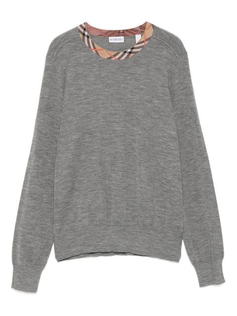 Burberry check-trimmed wool sweater - Grey - zdjęcie produktu nr 1