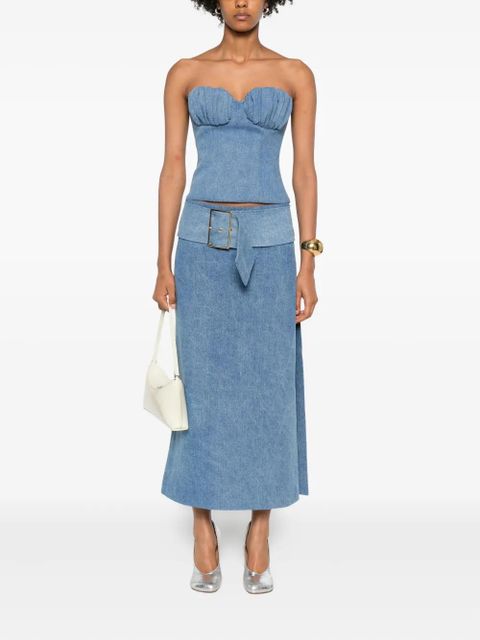 Rowen Rose gathered-detail denim bustier top - Blue - zdjęcie produktu nr 2