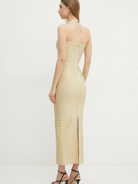 Herve Leger sukienka Iris kolor złoty maxi dopasowana HLM8505780