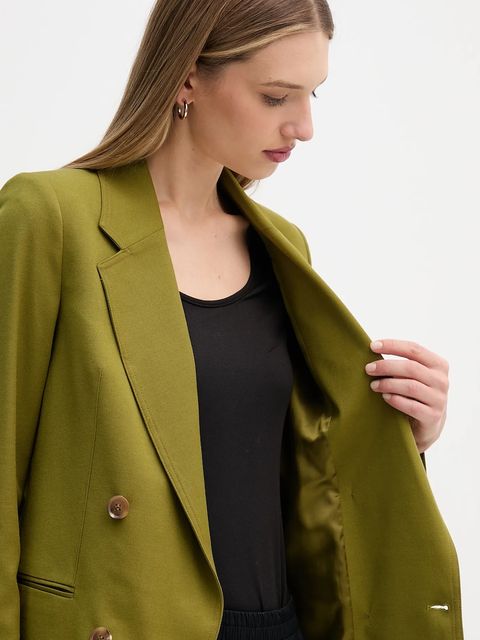 United Colors of Benetton marynarka z domieszką wełny kolor zielony dwurzędowa gładka 2YVXDW03A