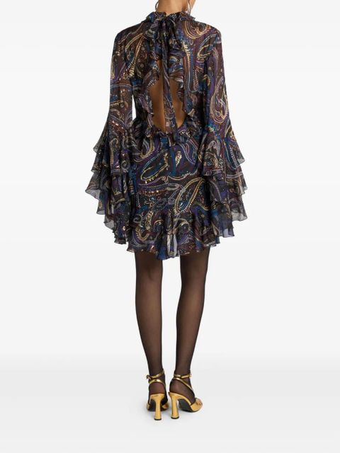ETRO ruffled paisley foliage mini dress - Black