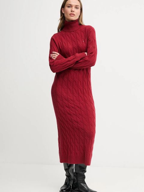 Tommy Hilfiger sukienka z dodatkiem wełny kolor bordowy maxi prosta WW0WW46429 - zdjęcie produktu nr 1
