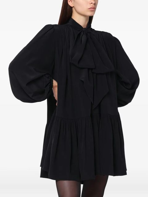 Saint Laurent bow-neck tiered mini dress - Black - zdjęcie produktu nr 2