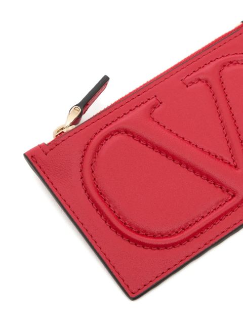 Valentino Garavani VLogo Walk zipper card holder in calfskin - Red