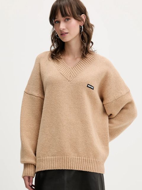 Rotate sweter wełniany kolor beżowy 1147631753