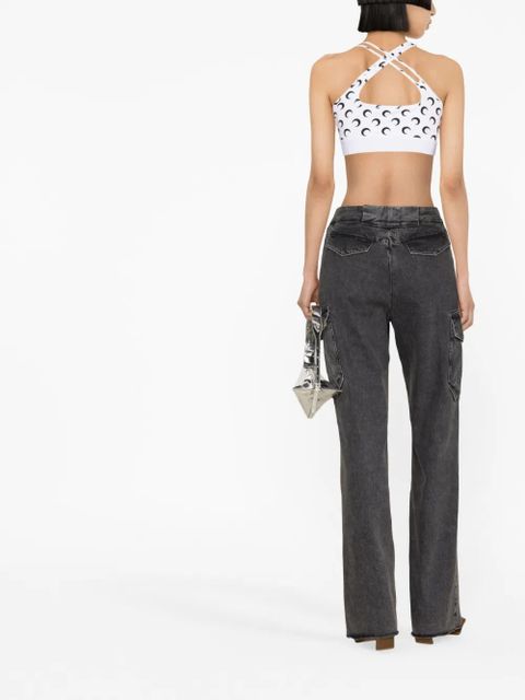 Marine Serre Crescent Moon-print crop top - White