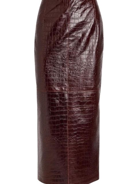 Nour Hammour Elyse crocodile-effect midi skirt - Brown - zdjęcie produktu nr 2