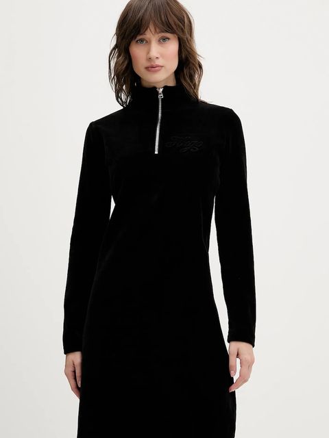 Hugo Blue sukienka welurowa kolor czarny mini dopasowana 50549677