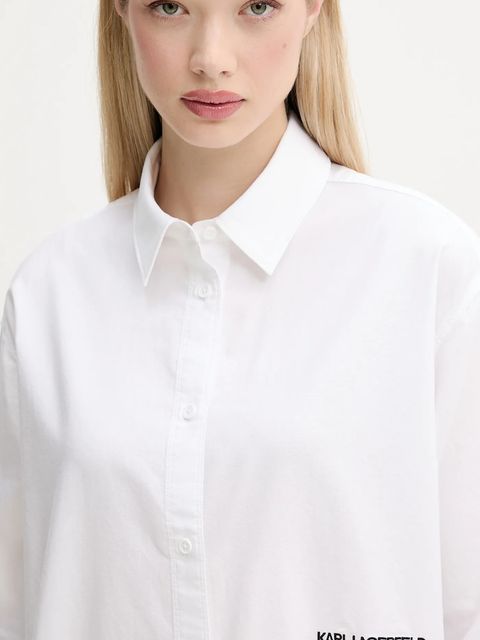 Karl Lagerfeld Jeans koszula bawełniana damska kolor biały relaxed z kołnierzykiem klasycznym A3W11010