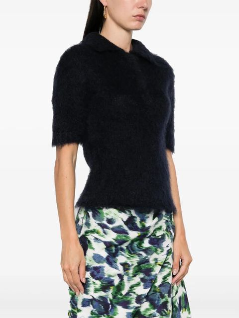 Marni brushed-effect polo top - Blue